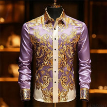Load image into Gallery viewer, Luxury 3D Printed Long-Sleeve Men's Shirt, Baroque Gold Pattern Slim Fit Dress Shirt