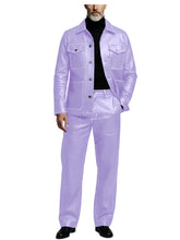 Load image into Gallery viewer, Men's 2 Piece PU Leather Suit Set Multi Pocket Shirt Collar Trucker Jacket Straight Leg Pants