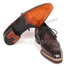 Load image into Gallery viewer, Brown Knitted Carving Design Square Toe Men Derby Shoes Fashion Lace up Men Shoes Luxury