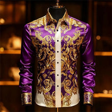 Load image into Gallery viewer, Luxury 3D Printed Long-Sleeve Men's Shirt, Baroque Gold Pattern Slim Fit Dress Shirt