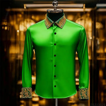 Load image into Gallery viewer, Luxury 3D Printed Long-Sleeve Men's Shirt, Baroque Gold Pattern Slim Fit Dress Shirt