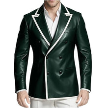 Load image into Gallery viewer, Men's Dress Leather Jacket Double Breasted Contrast Notched Lapel Slim Fit