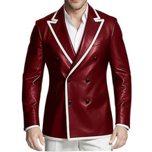 Load image into Gallery viewer, Men's Dress Leather Jacket Double Breasted Contrast Notched Lapel Slim Fit