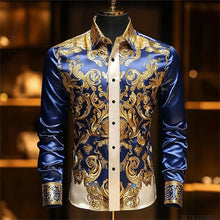 Load image into Gallery viewer, Luxury 3D Printed Long-Sleeve Men's Shirt, Baroque Gold Pattern Slim Fit Dress Shirt
