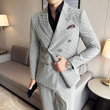 Load image into Gallery viewer, (Jacket+Pants)Luxury Checkered Double Breasted Suit 2 Pieces Fashion Business Slim Fit