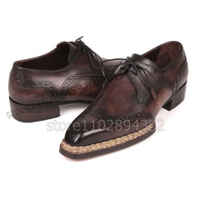 Load image into Gallery viewer, Brown Knitted Carving Design Square Toe Men Derby Shoes Fashion Lace up Men Shoes Luxury