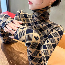 Load image into Gallery viewer, Women's Turtleneck Argyle Knit Design