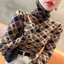 Load image into Gallery viewer, Women's Turtleneck Argyle Knit Design
