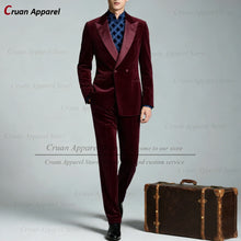 Load image into Gallery viewer, Classic Double Breasted Suit Sets For Men Fashion Royal Blue Velvet Blazer Pants 2 Pieces Evening Dinner Male Formal Outfits