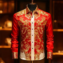 Load image into Gallery viewer, Luxury 3D Printed Long-Sleeve Men's Shirt, Baroque Gold Pattern Slim Fit Dress Shirt