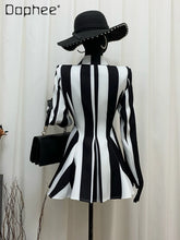 Load image into Gallery viewer, Black and White Striped Women's Short Blazer
