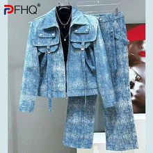 Load image into Gallery viewer, 2 Piece Men's Trend Fashion Denim Short Men's Jacket Set Straight Leg Jeans