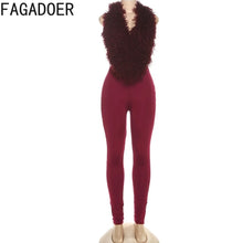 Load image into Gallery viewer, Women's Sexy Fur Patchwork 2 Piece Set Outfit Halter Backless Crop Top