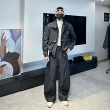 Load image into Gallery viewer, Men's Vintage Denim Jacket Wide Leg Jeans Two Piece Set