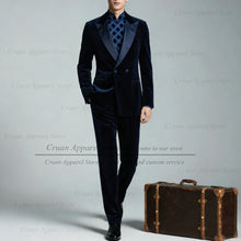 Load image into Gallery viewer, Classic Double Breasted Suit Sets For Men Fashion Royal Blue Velvet Blazer Pants 2 Pieces Evening Dinner Male Formal Outfits