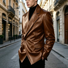 Load image into Gallery viewer, Men's Blazer Slim Fit Faux Leather Suit Jacket