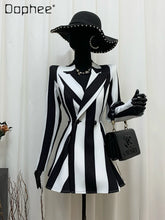 Load image into Gallery viewer, Black and White Striped Women's Short Blazer