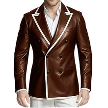 Load image into Gallery viewer, Men's Dress Leather Jacket Double Breasted Contrast Notched Lapel Slim Fit