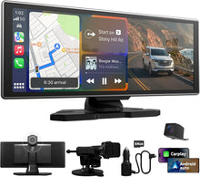 Load image into Gallery viewer, Portable 11.26'' Wireless CarPlay/Android Auto Screen with 2.5D 1920x720 HD Display, Built-in DVR, 4K Front + 1080P Rear Camera