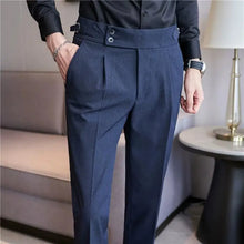 Load image into Gallery viewer, British Style Men High Waist Casual Dress Pant Men Belt Design Slim Trousers