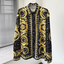 Load image into Gallery viewer, Men's Shirt Black Gold Baroque Medusa Long Sleeve Shirt