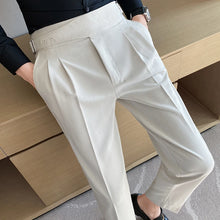 Load image into Gallery viewer, British Style Men High Waist Casual Dress Pant Men Belt Design Slim Trousers