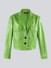 Load image into Gallery viewer, Short Cool Stylish Shiny Reflective Crocodile Print Patent Pu Leather Jacket