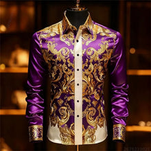 Load image into Gallery viewer, Luxury 3D Printed Long-Sleeve Men's Shirt, Baroque Gold Pattern Slim Fit Dress Shirt