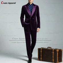 Load image into Gallery viewer, Classic Double Breasted Suit Sets For Men Fashion Royal Blue Velvet Blazer Pants 2 Pieces Evening Dinner Male Formal Outfits