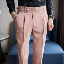 Load image into Gallery viewer, British Style Men High Waist Casual Dress Pant Men Belt Design Slim Trousers