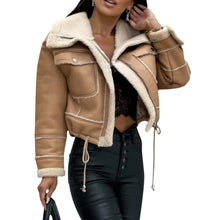 Load image into Gallery viewer, Women's Faux Leather Biker Jacket with Faux Fur Trimmed Collar