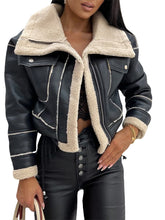 Load image into Gallery viewer, Women's Faux Leather Biker Jacket with Faux Fur Trimmed Collar