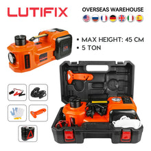 Load image into Gallery viewer, Car Jack Electric 12V 5T 45cm 3 in 1 Electric Hydraulic Floor Rolling Jack Tire Inflator Pump LED Flashlight Safe Hammer