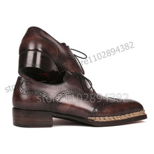 Load image into Gallery viewer, Brown Knitted Carving Design Square Toe Men Derby Shoes Fashion Lace up Men Shoes Luxury