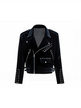 Load image into Gallery viewer, Mauroicardi Short Soft Velvet Moto & Biker Jacket Men Zipper Elegant Chic Stylish Luxury Designer Emo Clothes