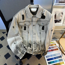 Load image into Gallery viewer, Men's Beading Ripped Jacket Wide Leg Jeans Denim 2 Piece Set