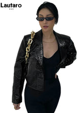 Load image into Gallery viewer, Short Cool Stylish Shiny Reflective Crocodile Print Patent Pu Leather Jacket
