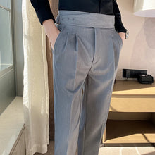 Load image into Gallery viewer, British Style Men High Waist Casual Dress Pant Men Belt Design Slim Trousers