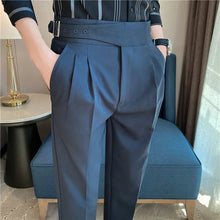 Load image into Gallery viewer, British Style Men High Waist Casual Dress Pant Men Belt Design Slim Trousers
