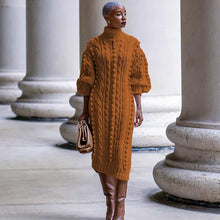 Load image into Gallery viewer, Turtleneck Sweater Dress Ribbed Knitted Stretchy Warm In Multiple Colors