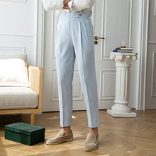 Load image into Gallery viewer, Men's Luxury Naples Slim-fit Thin Blue Striped Dress Pants Solid Color British Retro Premium Elegant Leisure High Waist Trousers