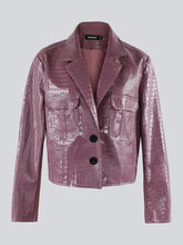 Load image into Gallery viewer, Short Cool Stylish Shiny Reflective Crocodile Print Patent Pu Leather Jacket