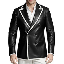 Load image into Gallery viewer, Men's Dress Leather Jacket Double Breasted Contrast Notched Lapel Slim Fit