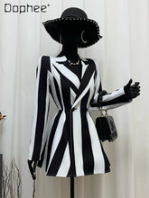 Load image into Gallery viewer, Black and White Striped Women's Short Blazer