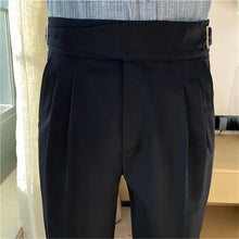 Load image into Gallery viewer, British Style Men High Waist Casual Dress Pant Men Belt Design Slim Trousers
