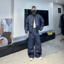 Load image into Gallery viewer, Men's Vintage Denim Jacket Wide Leg Jeans Two Piece Set