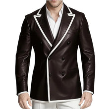 Load image into Gallery viewer, Men's Dress Leather Jacket Double Breasted Contrast Notched Lapel Slim Fit