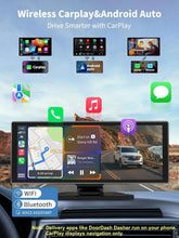Load image into Gallery viewer, Portable 11.26'' Wireless CarPlay/Android Auto Screen with 2.5D 1920x720 HD Display, Built-in DVR, 4K Front + 1080P Rear Camera