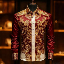 Load image into Gallery viewer, Luxury 3D Printed Long-Sleeve Men's Shirt, Baroque Gold Pattern Slim Fit Dress Shirt