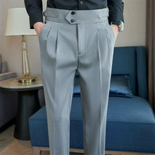 Load image into Gallery viewer, British Style Men High Waist Casual Dress Pant Men Belt Design Slim Trousers